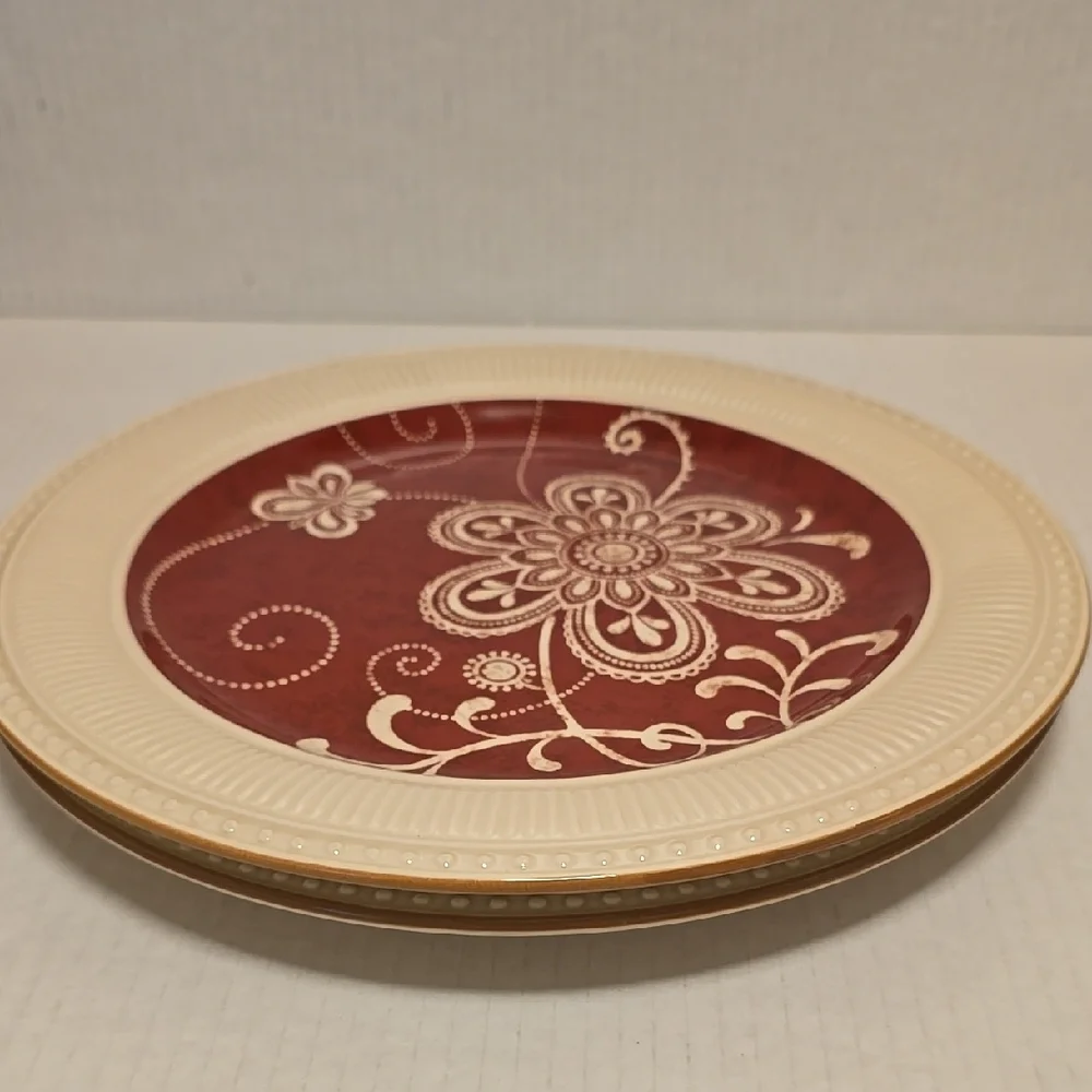 Pair of Pier 1 Maribeth Floral Red and Cream Dinner Plates
